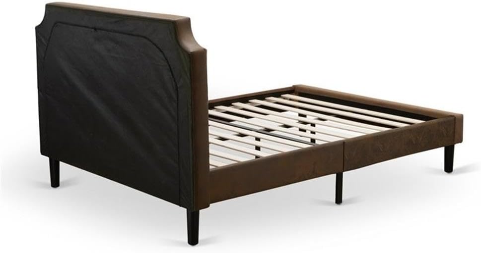 East West Furniture GB25Q-1VL06 2-Piece Granbury Queen Bedroom Set with Button Tufted Platform Bed and 1 Wire brushed Black End Tables - Dark Brown faux Leather with Black Texture and Black Legs