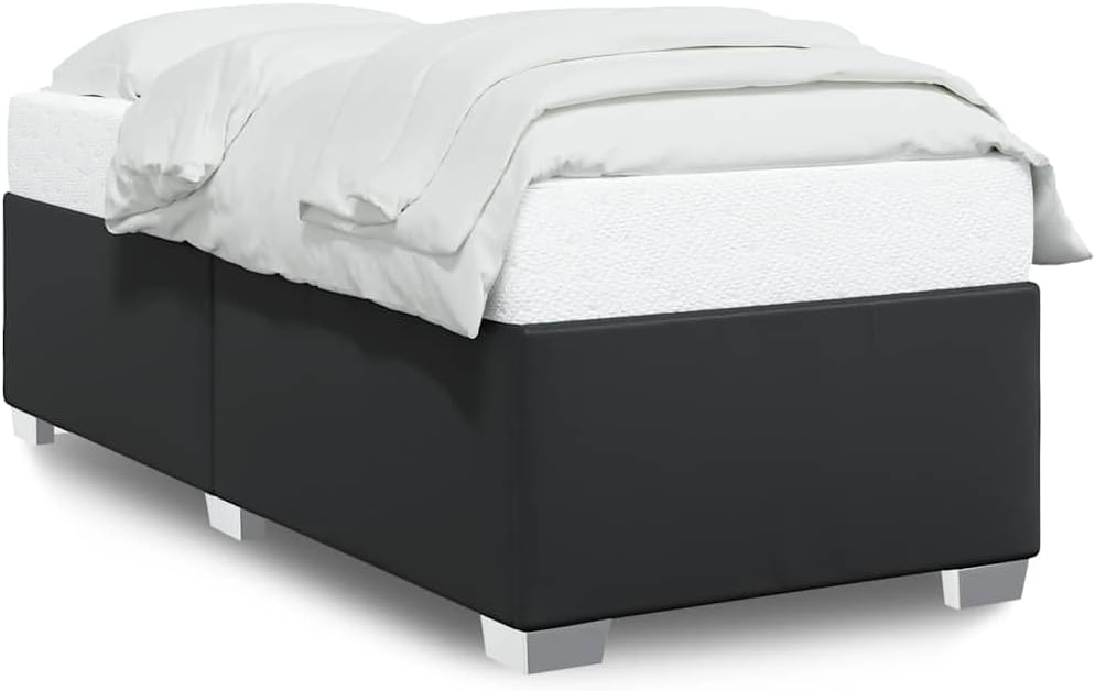 Black Twin Faux Leather Upholstered Platform Bed Frame, Durable Modern Bedframe for Bedroom Furniture, No Box Spring Needed, Easy Assembly