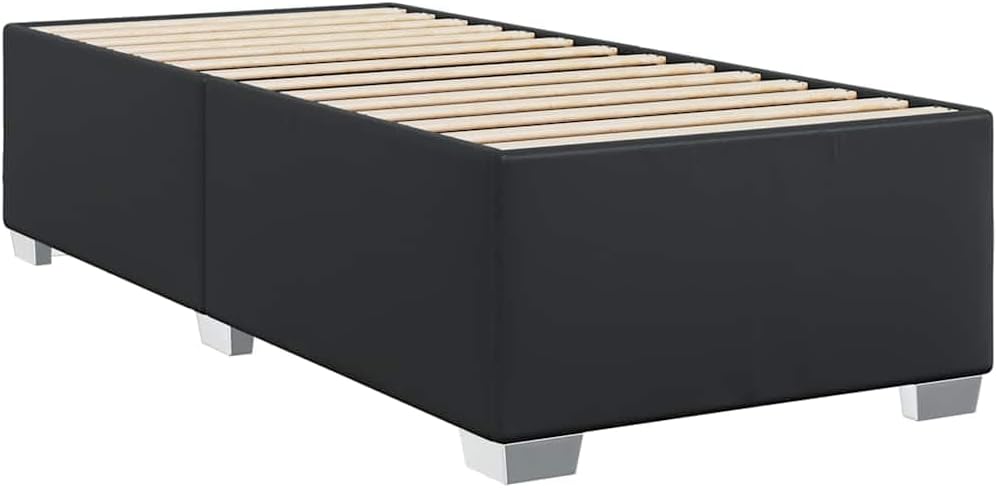 Black Twin Faux Leather Upholstered Platform Bed Frame, Durable Modern Bedframe for Bedroom Furniture, No Box Spring Needed, Easy Assembly