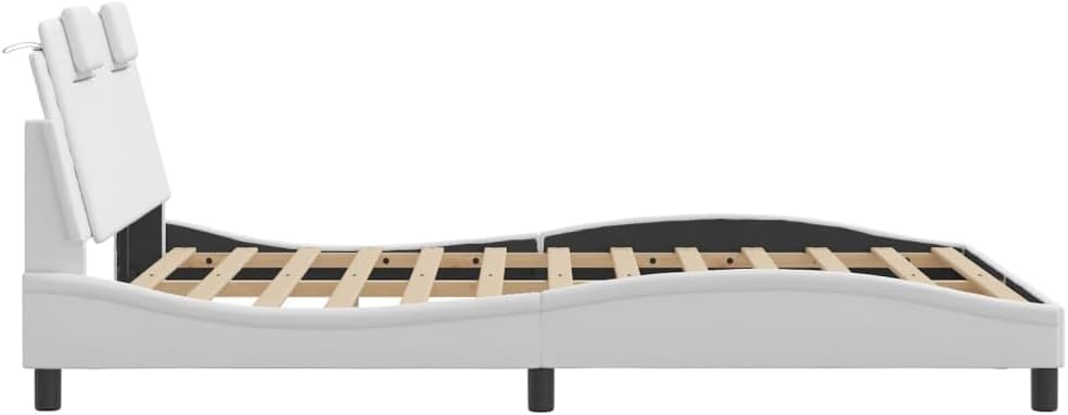 Viana Faux Leather Bed Frame with Headboard, White, Full Size 53.9'x74.8', Durable Upholstered Platform Bedframe for Bedroom Furniture Set