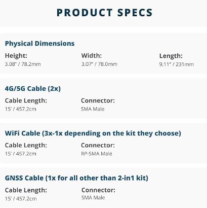 MULTIMAX™ 2x2 MIMO 4G/5G 6-in-1 All-Weather High Performance Antenna - for Cisco, Cradlepoint, Digi, Peplink, Etc. (Threaded Bolt, Black, 15' Cables w/ 2X 5G, 3X Wi-Fi, 1x GNSS)