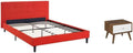 Pemberly Row Set of 2 Full Bed in Atomic Red and Nightstand in Walnut/White