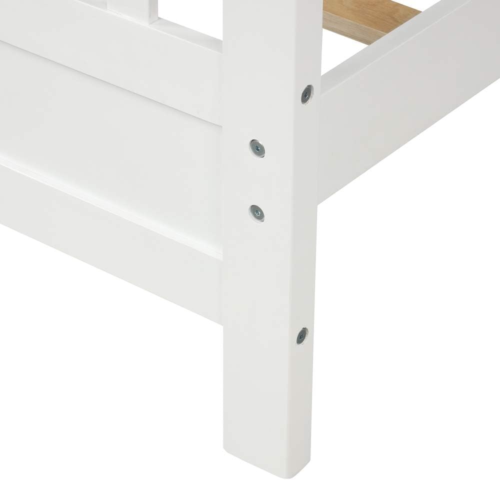 Solid Wood Platform Bed Frame with Integrated Headboard and Footboard for Supportive, Minimalist Bedroom Setup (White + Pine + Full)