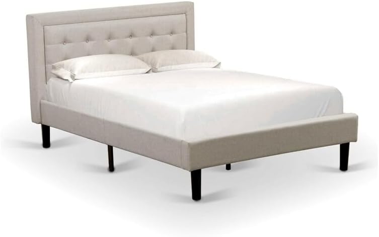 HomeStock Southwestern Sanctuary 2 Piece Platform Bedroom Set with 1 Wood Bed Frame and a Mid Century Modern Nightstand Reliable and Mist Beige Linen Fabric Full/Distressed Jacobean