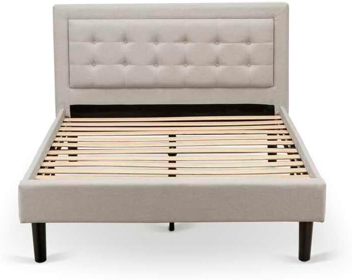 HomeStock Southwestern Sanctuary 2 Piece Platform Bedroom Set with 1 Wood Bed Frame and a Mid Century Modern Nightstand Reliable and Mist Beige Linen Fabric Full/Antique Walnut
