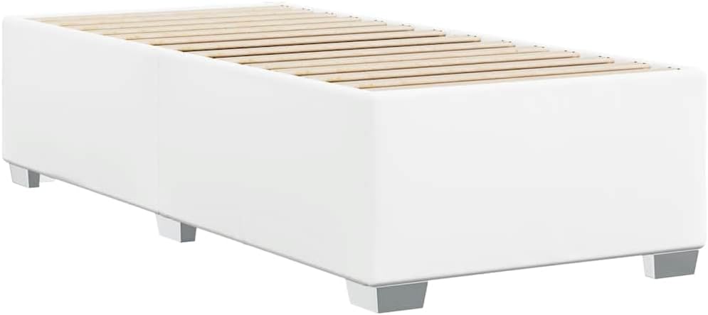White Twin XL Faux Leather Platform Bed Frame, Durable Upholstered Bedframe with Sturdy Slats, Easy Assembly for Bedroom Furniture Set