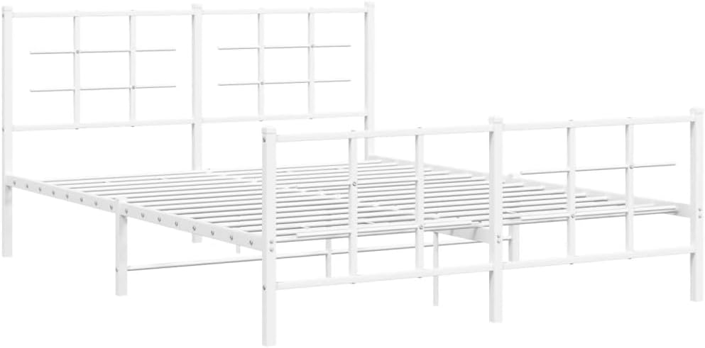 White Steel King Bed Frame Modern Rectangular Heavy-Duty Metal Platform with Powder-Coated Finish for Stability and Easy Assembly, 4-Piece Set