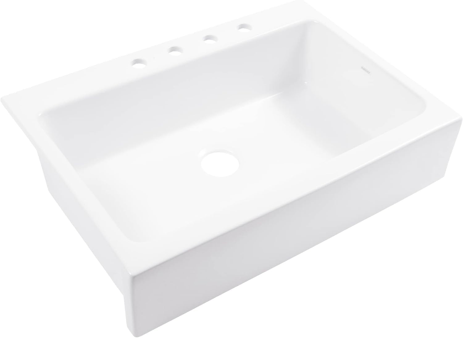 Sinkology Parker 34 Inch White Fireclay Quick-Fit Drop-In Kitchen Sink, Single Bowl, 4 Faucet Holes, Apron Front, Undermount Installation, Fits 36 Inch Cabinet, Surefire Finish