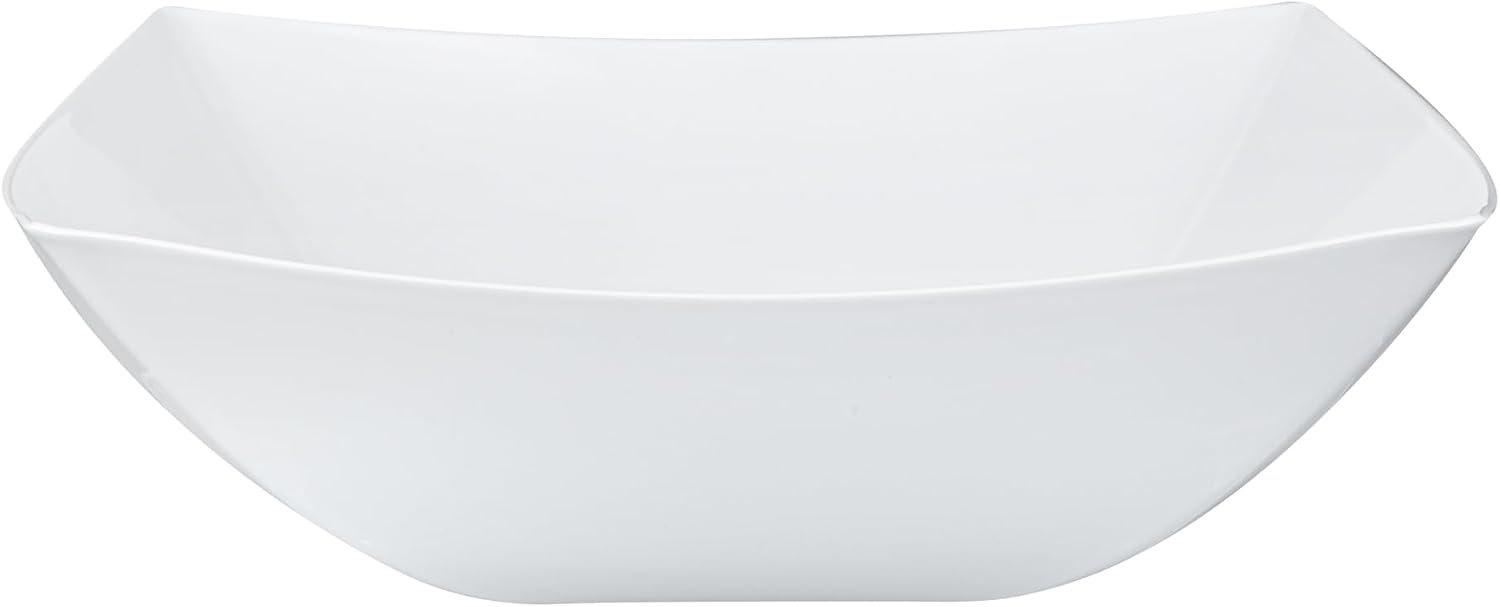 Restaurantware Moderna 64 Ounce Fancy Plastic Bowls 100 Square Disposable Salad Bowls - Durable Heavy-duty White Plastic Bowls For Warm And Cold Foods