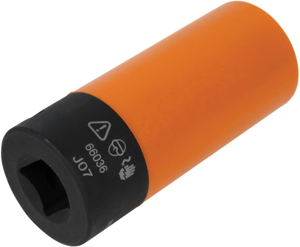 Klein Tools 66033 1/2-Inch Drive SAE Impact Socket Set with 12-Point Deep Sockets, High Visibility, Color Coated, Case Included, 6-Piece