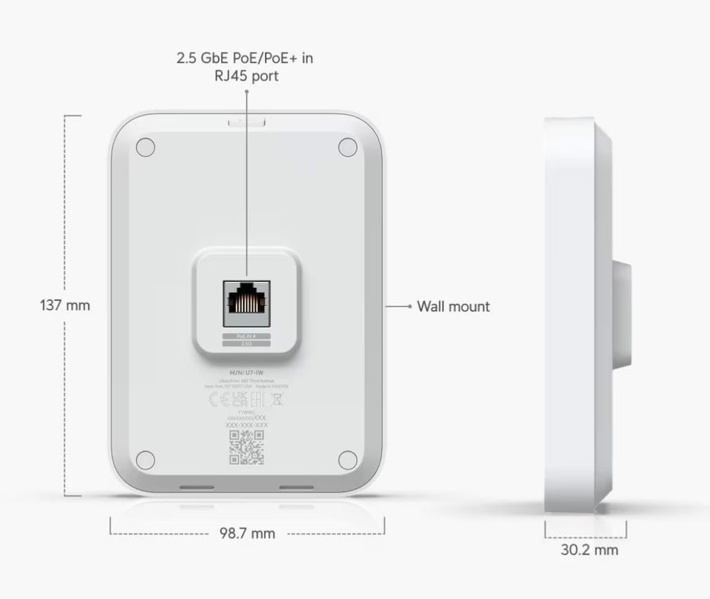 U7‑IW in‑Wall Access Point WiFi 7 – US Version, 2.5 GbE PoE Switch | Bundled with QALYNX 3ft Slim Cat6A Patch Cable (28 AWG)