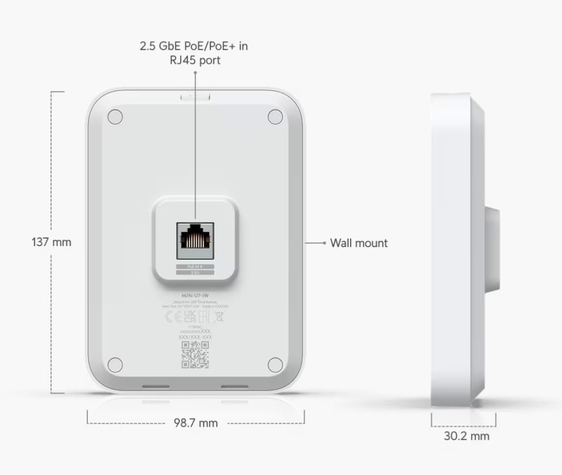 U7‑IW in‑Wall Access Point WiFi 7 – US Version, 2.5 GbE PoE Switch | Bundled with QALYNX 3ft Slim Cat6A Patch Cable (28 AWG)