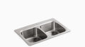 KOHLER 5267-1-NA Verse 33' Kitchen Sink Drop In Top-Mount Double-Bowl, Stainless Steel, 1 Faucet Hole, Durable and Easy-to-Clean Design, 33x22 Drop In Kitchen Sink