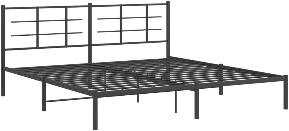 Black Powder-Coated Steel Double Bed Frame with Chic Headboard and Underbed Storage, 4-Piece Modern Bedroom Furniture Set for Enhanced Stability and Space Efficiency