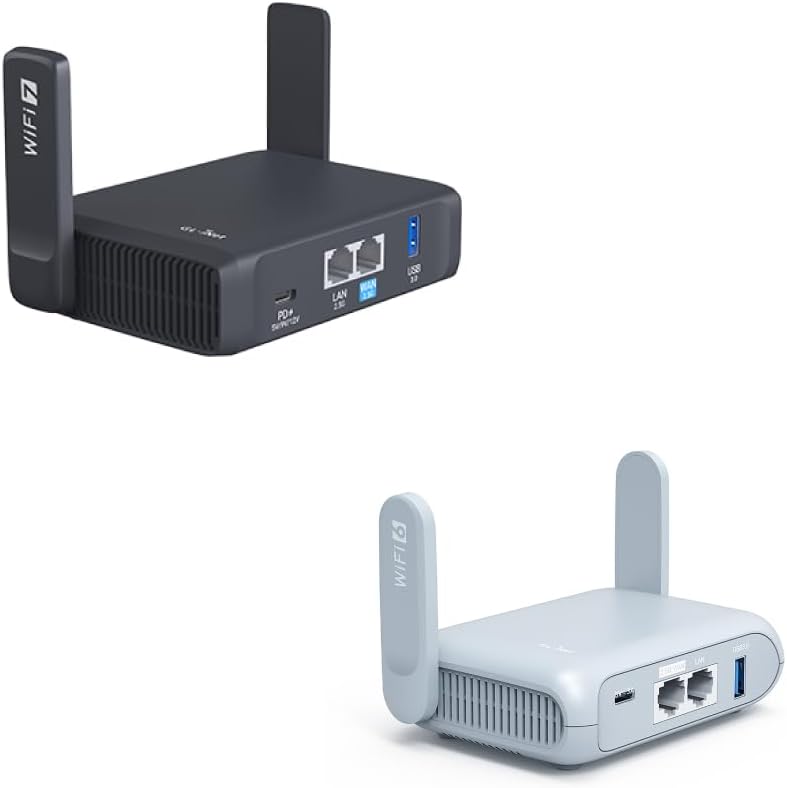 GL.iNet GL-BE3600 (Slate 7) Portable Travel Router & GL.iNet GL-MT3000 (Beryl AX) Pocket-Sized Wi-Fi 6 Wireless Travel Gigabit Router