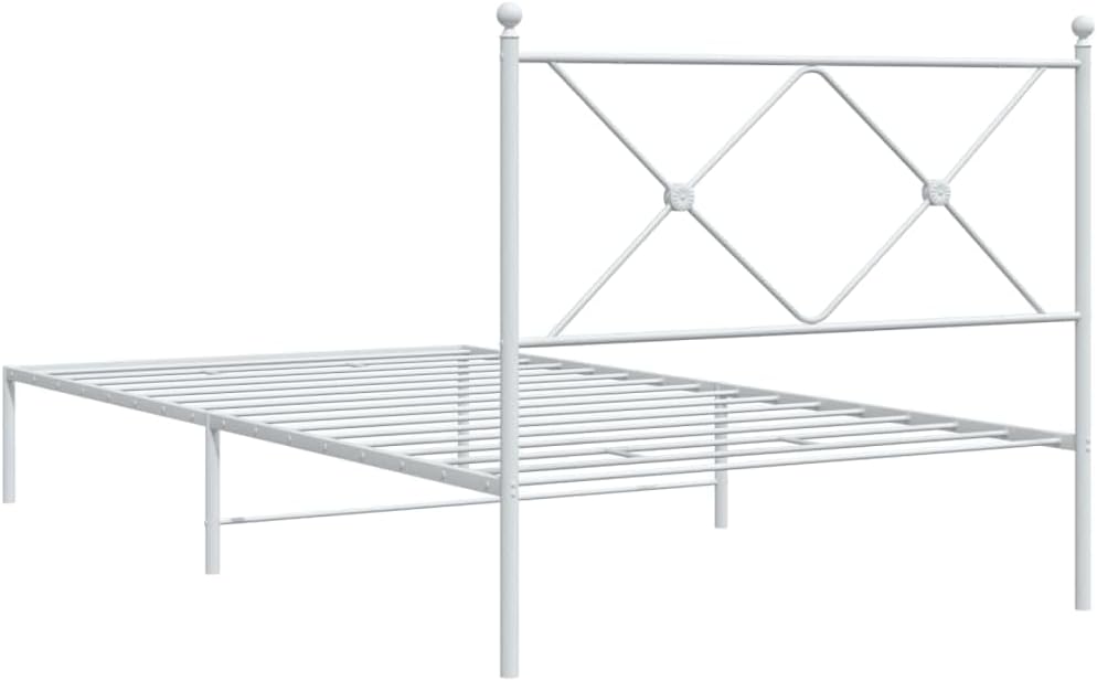 Metal Bed Frame with Headboard White 39.4'x78.7' Steel Platform Bed Frame with Underbed Storage for Bedroom, Guest Room, Dorm