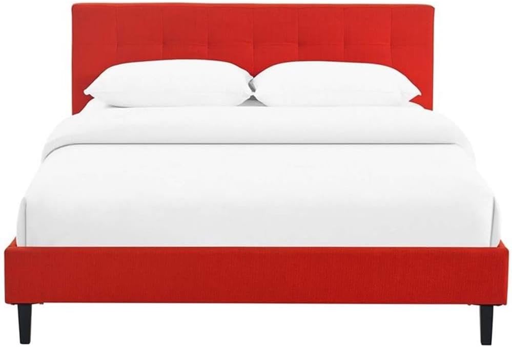 Pemberly Row Set of 2 Full Bed in Atomic Red and Nightstand in Walnut/White