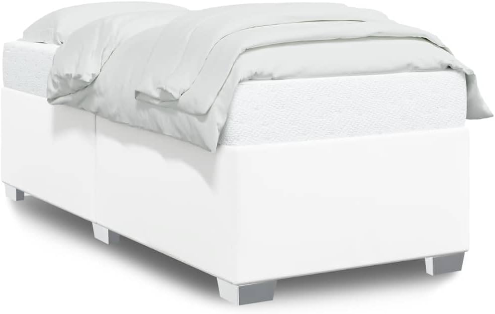 White Twin XL Faux Leather Platform Bed Frame, Durable Upholstered Bedframe with Sturdy Slats, Easy Assembly for Bedroom Furniture Set