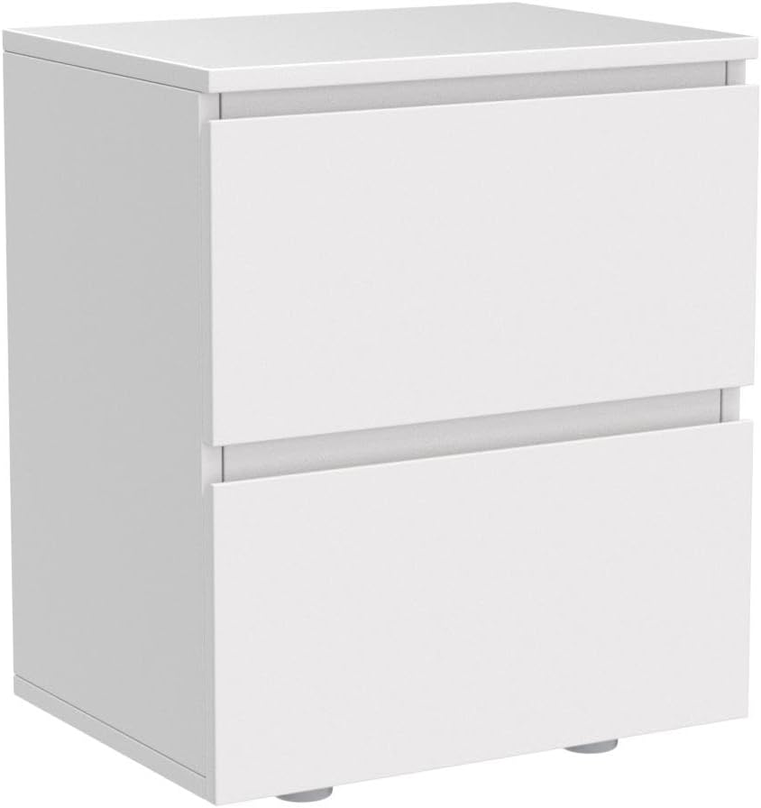 AIEGLE White Nightstand with 2 Drawers, Small Wood Storage Bed Side Table End Table Set of 2, Handle Free Storage for Bedroom Living Room Office (15.7' W x 11.6' D x 18.9' H)
