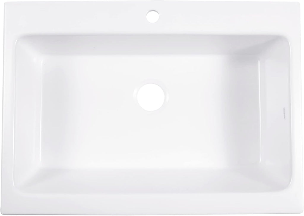 Sinkology Parker 34 Inch Quick-Fit Drop-In Fireclay Farmhouse Kitchen Sink - No Countertop Replacement, DIY 1-Hr, SureFire Chip and Stain Resistant, Sinkology Everyday Warranty, Single Bowl