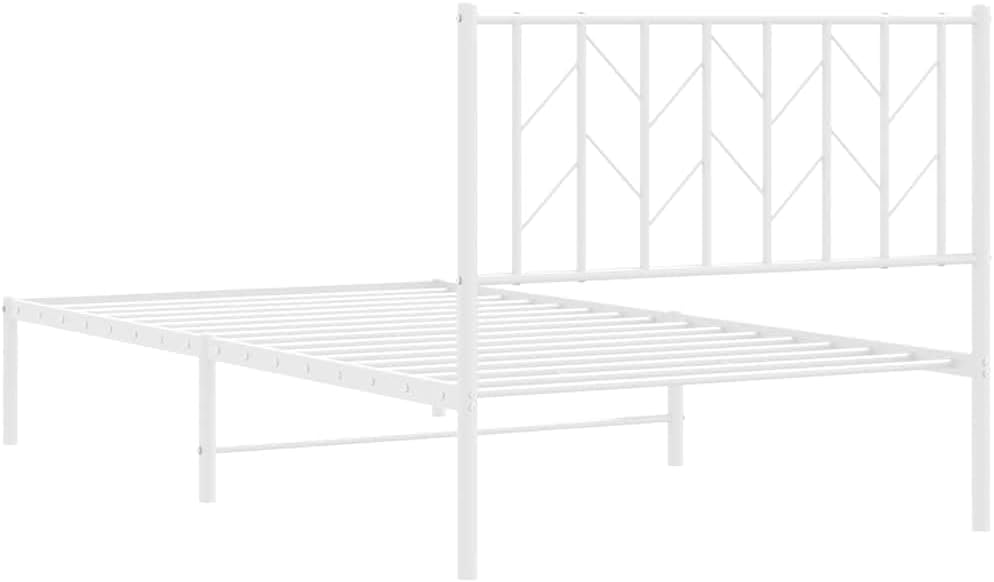White Steel Single Bed Frame with Headboard Twin Size Metal Bed Frame Rectangular for Bedroom Sturdy Construction Sleek Finish Easy Assembly
