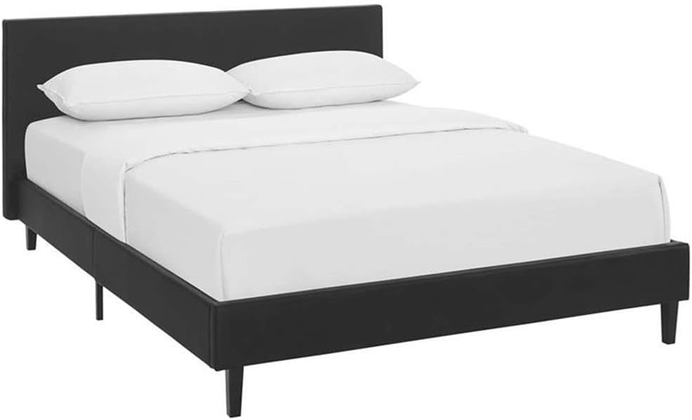 Pemberly Row Set of 2 Modern Full Bed in Black and Nightstand in Walnut/White