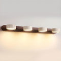 Dark Wood Farmhouse Bathroom Vanity Light 4 Lights Modern Stone Cylinder Wall Lamp Travertine Shade Linear Bathroom Wall Sconce Rotatable LED Wall Light Over Mirror - Walnut Color