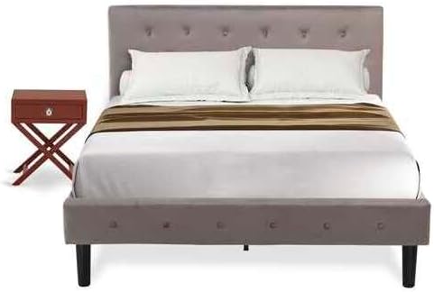 HomeStock African Artistry 2 Piece Bedroom Set - Button Tufted Platform Bed Frame - Velvet Fabric Upholstered Headboard and A Nightstand Full/Burgundy/Brown Taupe