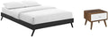 Pemberly Row Set of 2 Full Bed Frame in Black and Nightstand in Walnut/White