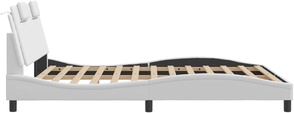 Viana Queen Bed Frame with Headboard, White Faux Leather Upholstered Platform Bed, 59.8'x79.9' Mattress Support, Durable Bedroom Furniture