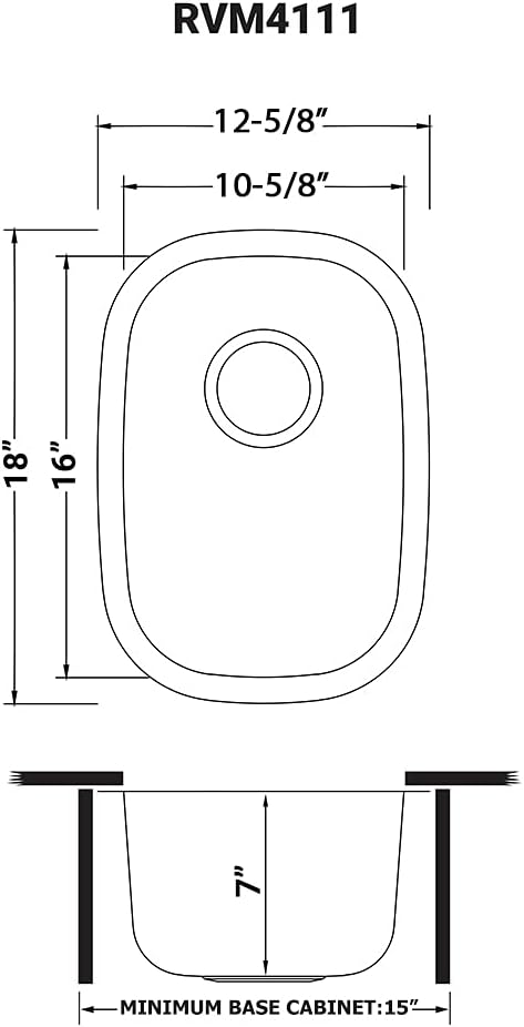 Ruvati 12 x 18 inch Rounded Corners Undermount Kitchen Sink Single Bowl - 16 Gauge Stainless Steel Bar Prep Sink with Brushed Finish hides scratches, Easy-to-Clean Undermount kitchen Sink - RVM4111