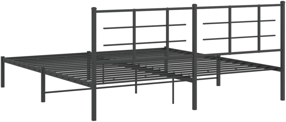 Black Powder-Coated Steel Double Bed Frame with Chic Headboard and Underbed Storage, 4-Piece Modern Bedroom Furniture Set for Enhanced Stability and Space Efficiency