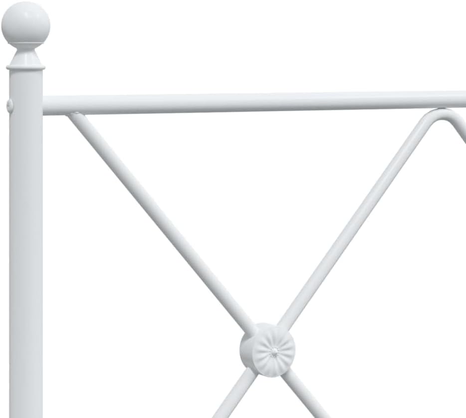 Metal Bed Frame with Headboard Queen Size White Steel Platform Bedframe No Mattress Needed Underbed Storage Space Sturdy Bed Base for Bedroom Furniture