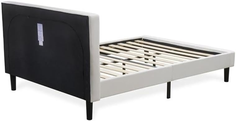 East West Furniture NL19Q-1HA05 2 Piece Modern Bedroom Set - Button Tufted Bed Frame - Linen white Velvet Fabric Upholstered Headboard and a Linen white Finish Nightstand