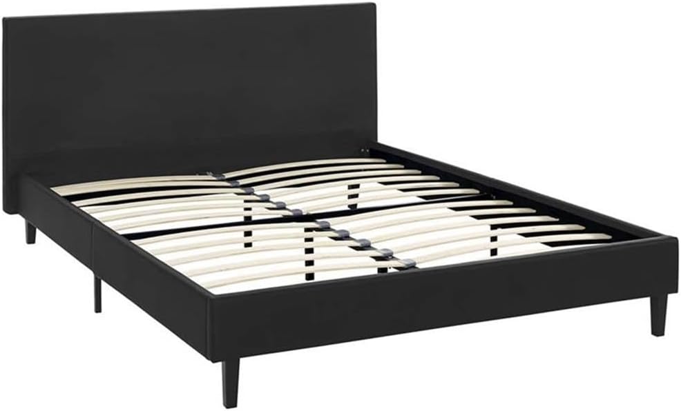 Pemberly Row Set of 2 Modern Full Bed in Black and Nightstand in Walnut/White