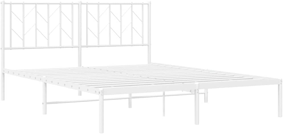 Sturdy Steel King Size Bed Frame with Headboard, 59 x 79 Inches in White Powder-Coated Finish, Traditional Design for Bedroom and Guest Room Furniture