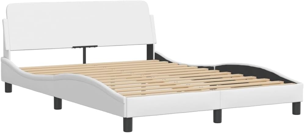 Viana Faux Leather Bed Frame with Headboard, White, Full Size 53.9'x74.8', Durable Upholstered Platform Bedframe for Bedroom Furniture Set