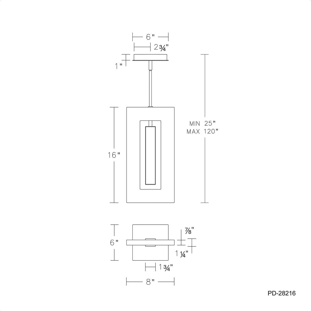 Modern Forms PD-28216-BK Cambria - 16W 1 LED Mini Pendant in Modern Style-16 Inches Tall and 1.25 Inches Wide