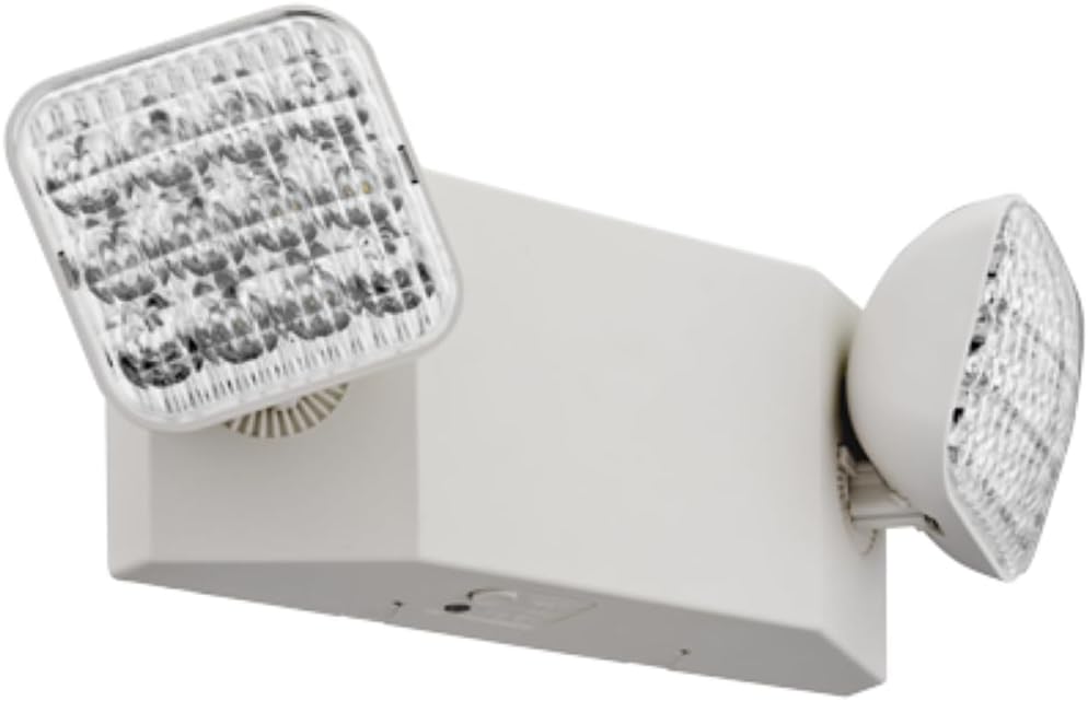 Lithonia Lighting Basics LED Emergency Light, Dual Adjustable Heads, Wall Mount, Damp Rated, 90-Min Backup, 120/277V, White, 4-Pack (EU2C CP4), Deal for stairways, hallways, and Egress Paths