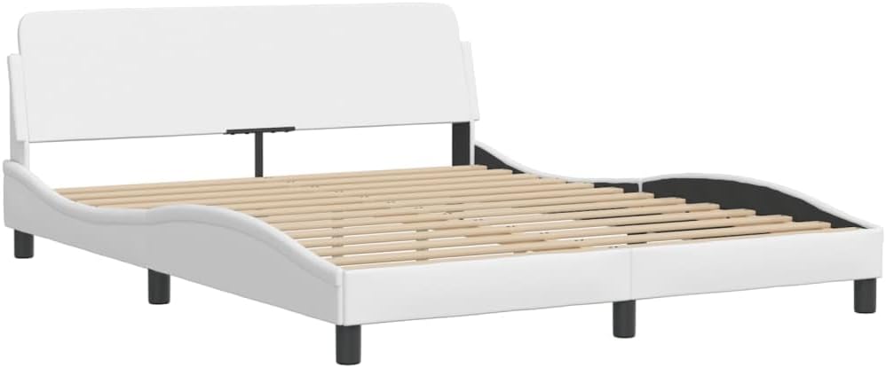 Viana Queen Bed Frame with Headboard, White Faux Leather Upholstered Platform Bed, 59.8'x79.9' Mattress Support, Durable Bedroom Furniture