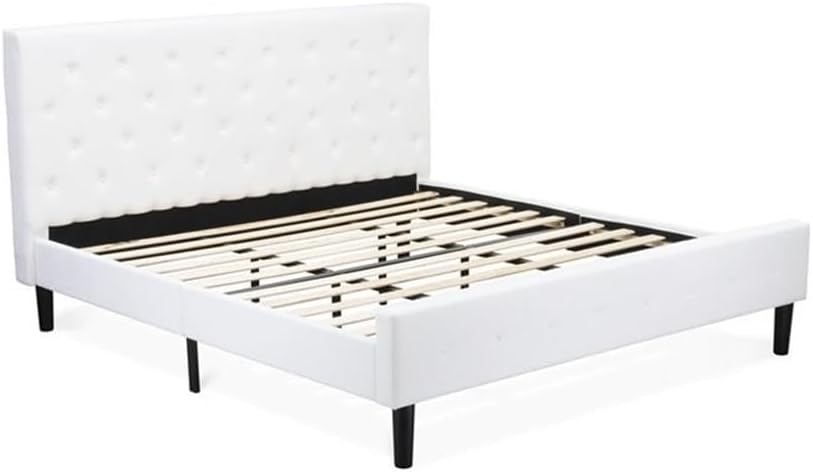 East West Furniture NL19K-1HA14 2 Piece King Size Bedroom Set - Button Tufted Bed Frame - Linen white Velvet Fabric Upholstered Headboard and an Urban Gray Finish Nightstand