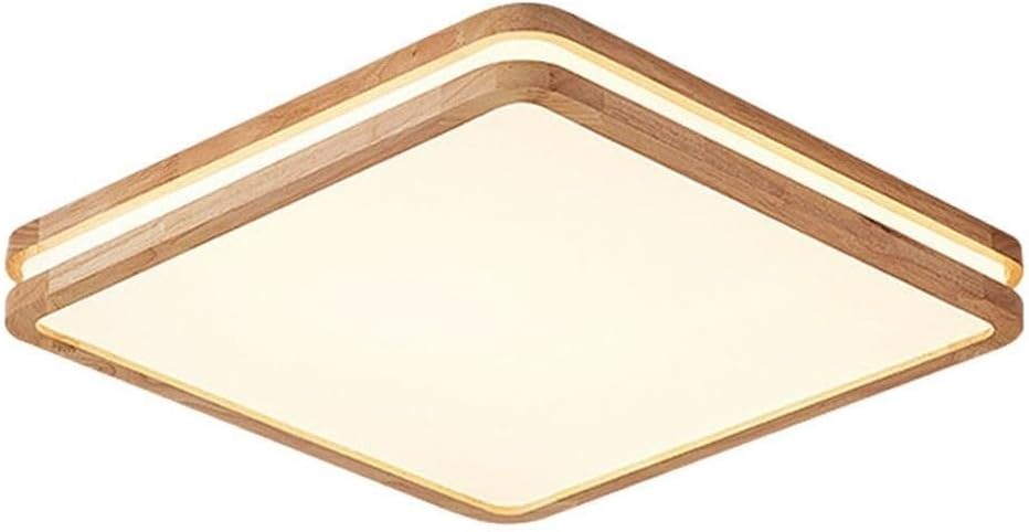 Three-Color Dimming Flat Ceiling Lamp LED Indoor Wooden Square Lighting Ceiling Light Chinese Style Ceiling Light Fixture for Living Room Bedroom Dining Room Kitchen Study Room Corridor
