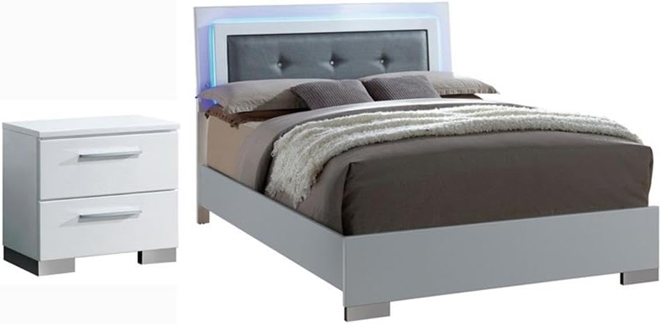 Furniture of America FOA Rayland 2pc Glossy White Wood Bedroom Set - Full + Nightstand