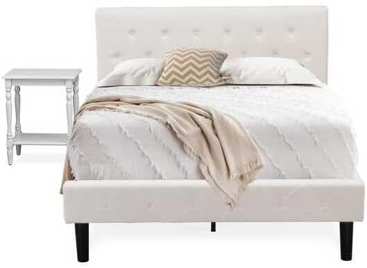 HomeStock Earthy Elegance 2 Piece Bedroom Set - Button Tufted Bed Frame - Velvet Fabric Upholstered Headboard and A Nightstand Full/Urban Gray/White