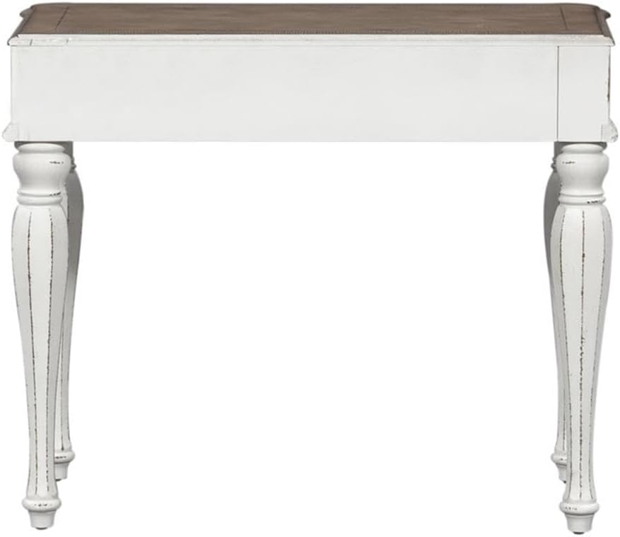 Liberty Furniture Magnolia Manor Makeup Vanity Accent Desk Set with Upholstered Bench European Traditional - Antique White & Weathered Bark