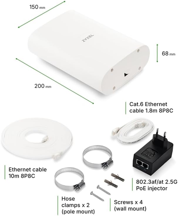 Zyxel 5G Router Outdoor IP55 Protection | High Speed 7 Gbps | 2.5GbE PoE LAN | Nebula Cloud Managed | Desk, Wall, Window or Pole Mount | Weather Resistant [FWA70]