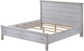 Pemberly Row Solid Wood Queen Storage Bed, Distressed Grey White Finish, Durable Constructed Spruce Frame, Rustic Transitional Design, Bedroom Furniture with Storage Footboard