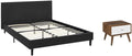Pemberly Row Set of 2 Modern Full Bed in Black and Nightstand in Walnut/White