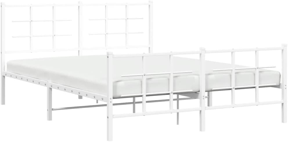 White Steel King Bed Frame Modern Rectangular Heavy-Duty Metal Platform with Powder-Coated Finish for Stability and Easy Assembly, 4-Piece Set