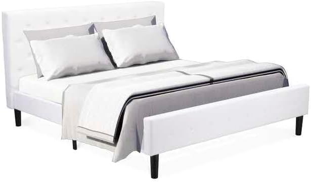 HomeStock African Artistry 2 Piece Bedroom Set - Button Tufted Platform Bed Frame - Velvet Fabric Upholstered Headboard and A Nightstand King/Linen White/White